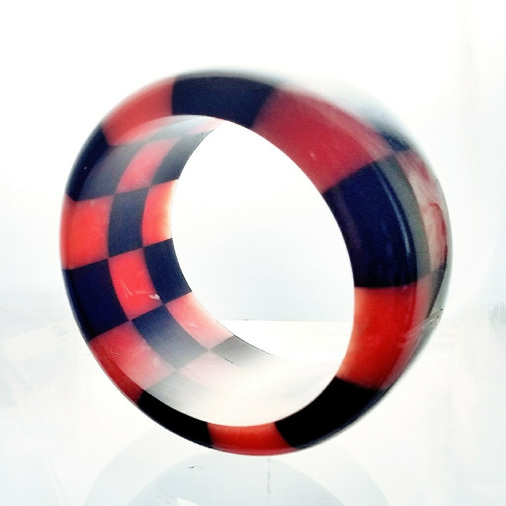 Artisan Checkerboard Lucite Chunky Bangle Bracelet - image 7